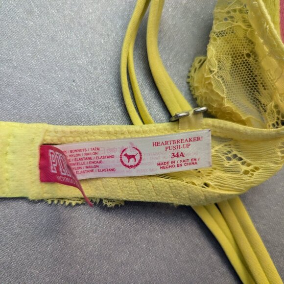 Victoria's Secret PINK Neon Yellow Leopard Push-Up Bra Size 34A - Picture 5 of 7